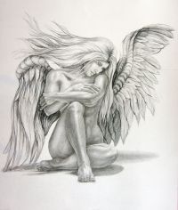 Anioł I - projekt witraża - rysunek ołówkiem
