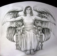 Anioł II - projekt witraża - rysunek ołówkiem