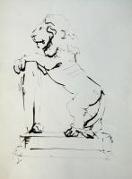 Lew - figura w Wilanowie - rysunek patykiem